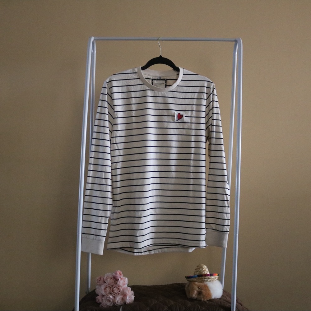 Denim & Flower Black Striped Shirt with Heart Detail